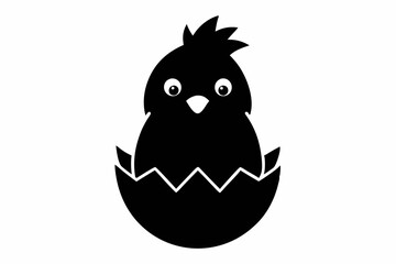 Baby Chick Hatching from an Egg Silhouette Icon - Cute Easter Vector On White Background, nature, spring, small, outline, yellow.