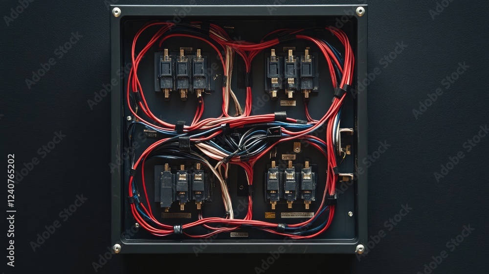 Poster A neatly organized junction box with wires insulated in electrical tape, demonstrating secure connections in electrical installations