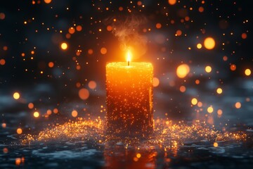 A Single, Glittering Candle Burns Brightly Amidst A Shower Of Golden Sparks, Symbolizing Hope, Warmth, And The Magic Of A Moment.