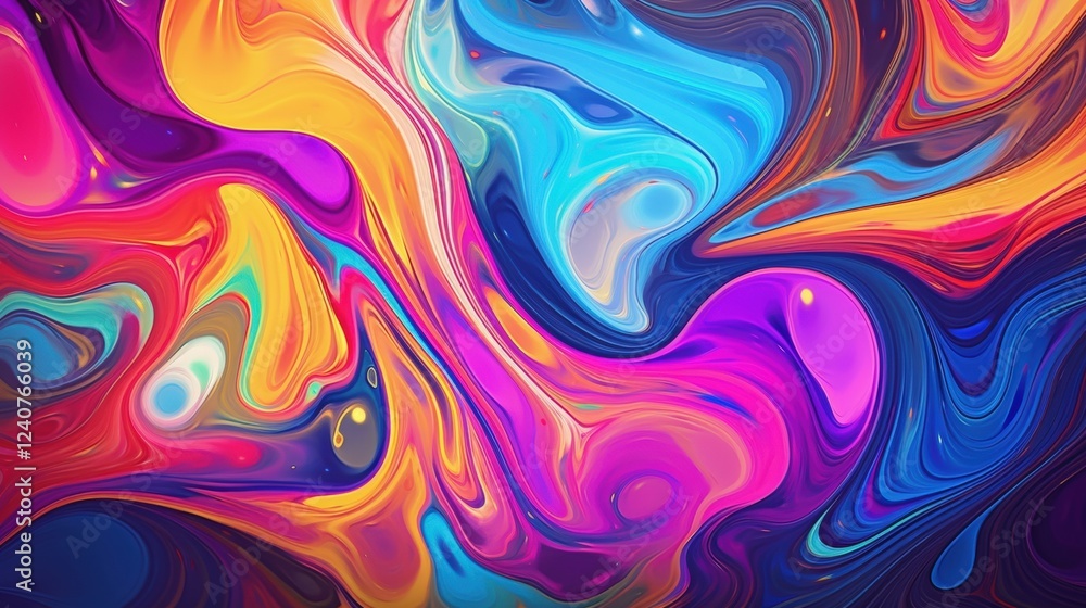 Poster colorful psychedelic abstract art with vibrant swirls and fluid patterns suitable for backgrounds or