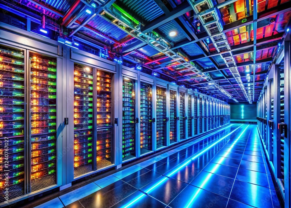 Poster aerial view modern data center server racks - high-tech it infrastructure