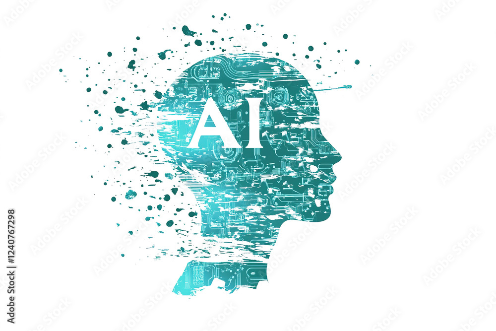 Poster innovative representation of artificial intelligence with a digital silhouette and technology backgr