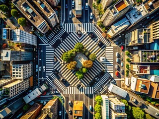 Aerial View of 64 Assorted Black and White Symbols on a City Street