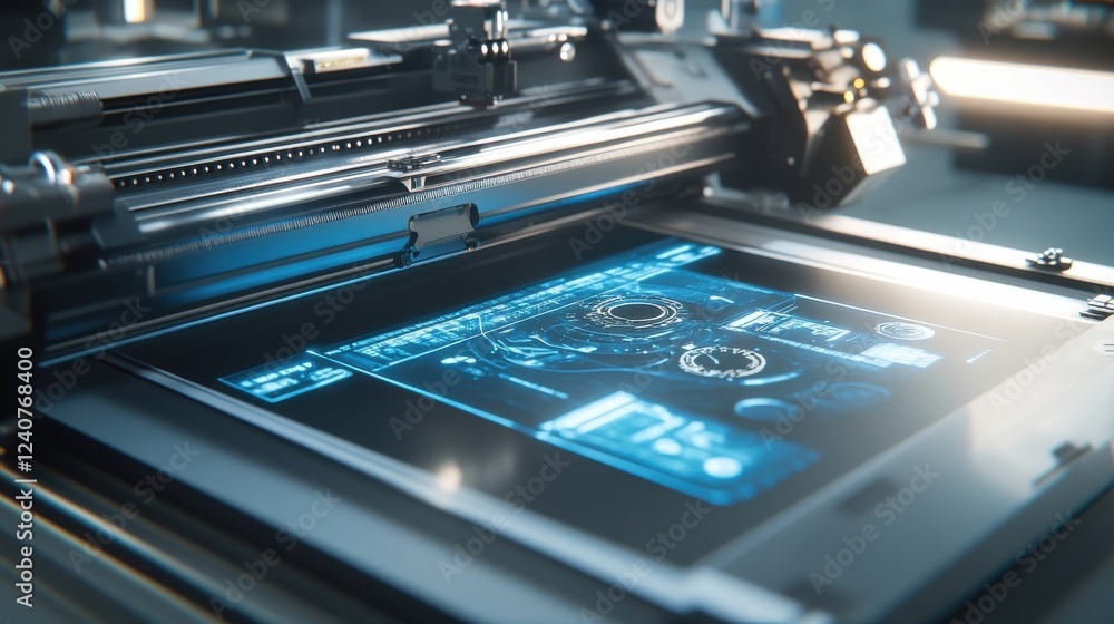 Poster modern technology interface with digital display and blue graphics