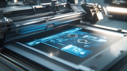 Modern Technology Interface with Digital Display and Blue Graphics