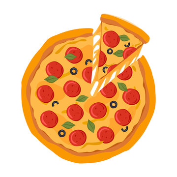 pizza with pepperoni and slice clip art preview