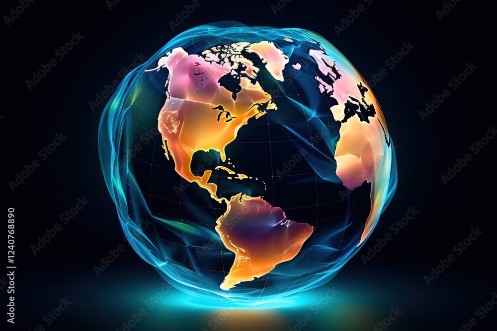 Poster abstract global image with colorful globe and glowing lines representing connectivity and technology