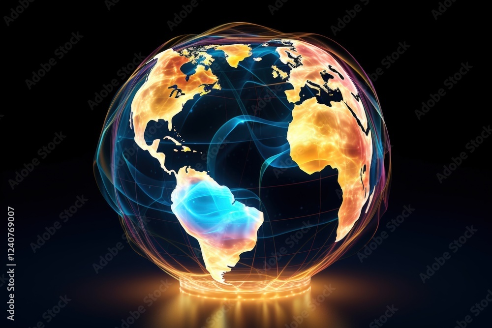 Aufkleber abstract visualization of a glowing globe depicting energy flows and interconnectedness, highlightin