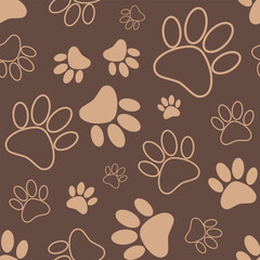 Seamless pet paw pattern background. Seamless Paw Print Background. Dog or cat paw wallpaper illustration footprint. Eps 10