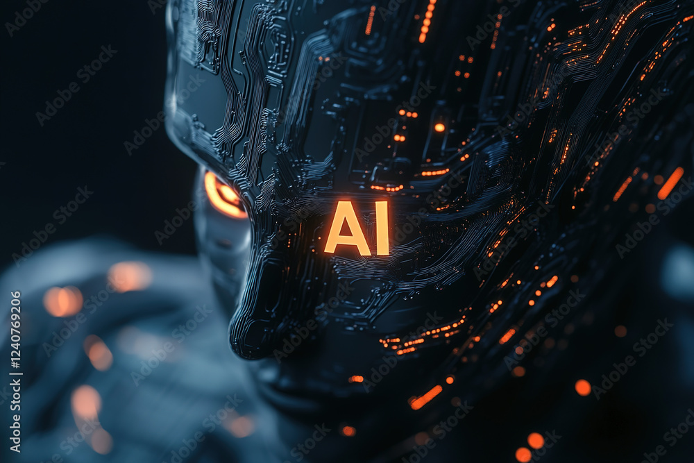Poster exploring the boundaries of artificial intelligence in futuristic technology environments
