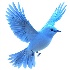 Obraz premium A blue bird flying, full-body shot, white background, realistic style, high-definition photography, highly detailed, 8K resolution. 