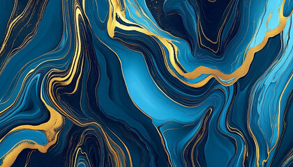 Abstract blue and gold marble background with fluid lines of swirling patterns, creating an elegant wallpaper design