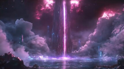 Pink beam city cloudscape fantasy