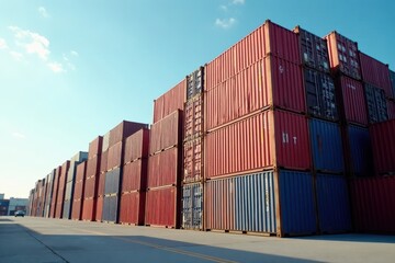 Fototapeta premium Towering stack of shipping containers at port, harbor, international trade, global