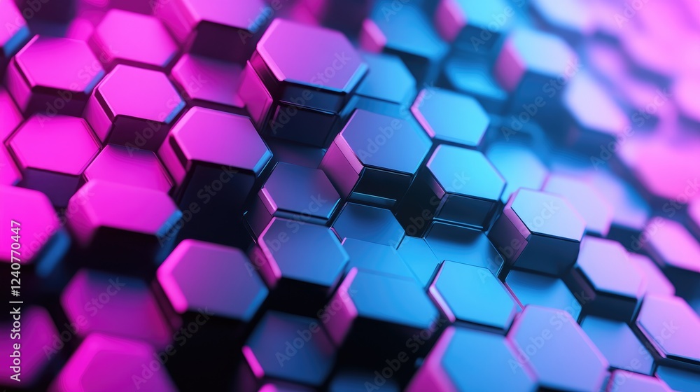 Aufkleber A series of hexagonal shapes in cyan and magenta gradient, creating a sleek, layered futuristic design.
