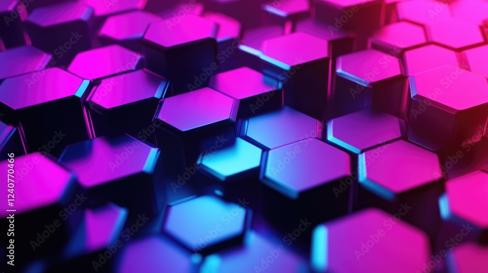 Aufkleber A series of hexagonal shapes in cyan and magenta gradient, creating a sleek, layered futuristic design.