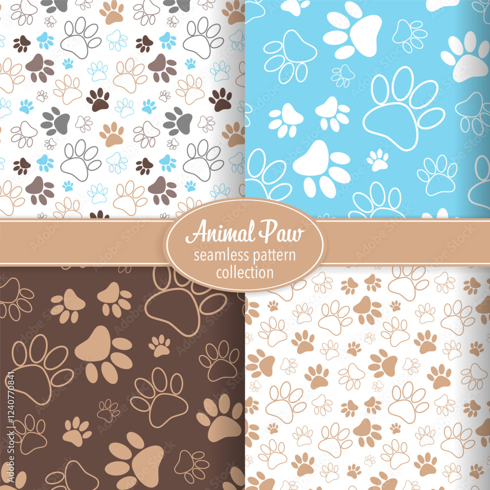 Poster paw prints seamless pattern collection. vector seamless pattern of pastel colored paw prints