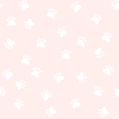 Seamless Paw Print Background. Seamless pattern with white pet paw prints on a pale pink background, eps 10