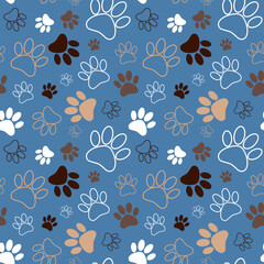 Seamless paw print pattern. Seamless Pattern With Paws. Animal Paw Background, eps 10