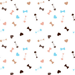 Colorful Paw Prints And Bones Pattern On White Background. Dog and Cat paw print seamless. Template for your design, wrapping paper, card, poster, banner, flyer. Vector illustration eps 10