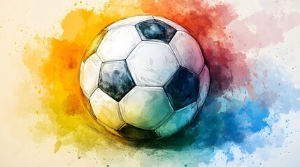 Naklejka premium Artistic Watercolor Sketch Of A Soccer Ball
