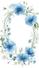 Elegant Blue Floral Frame with Delicate Blossoms and Greenery