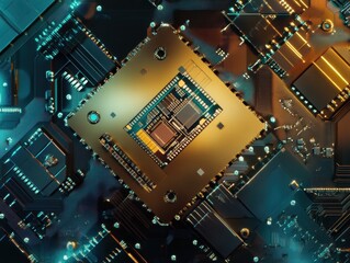 Fototapeta premium Precision chip assembly in electronics manufacturing.