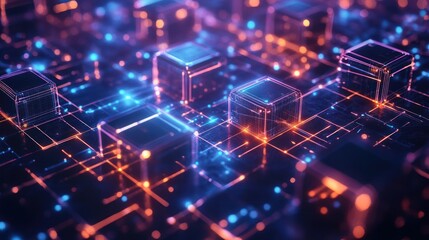 Obraz premium Glowing Cubes Network Data Center Abstract Background