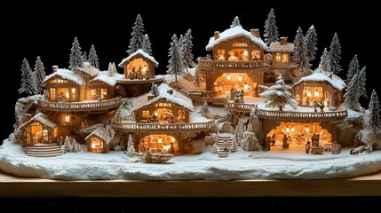 Obraz premium Illuminated Wooden Christmas Village Scenic Display