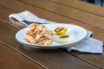 Golden fried calamari