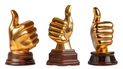 Golden hand with thumb up collection isolated on transparent background. Generative AI
