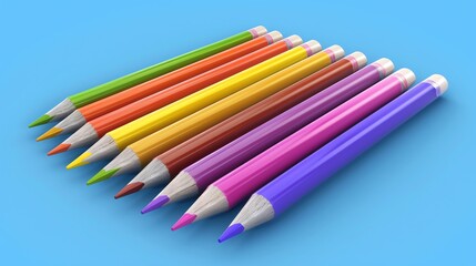 Fototapeta premium A row of colorful pencils against a blue background.