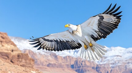 Fototapeta premium Majestic Steller s Sea Eagle in Flight over Mountain Range Wings Spread Wide