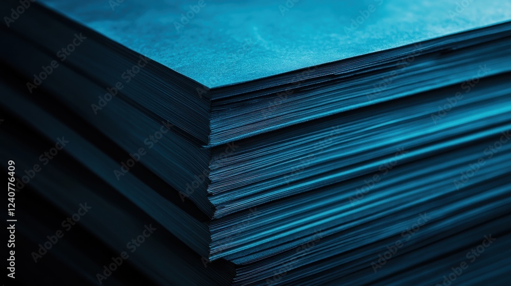 Poster stack of blue paper sheets with soft texture and fine detail