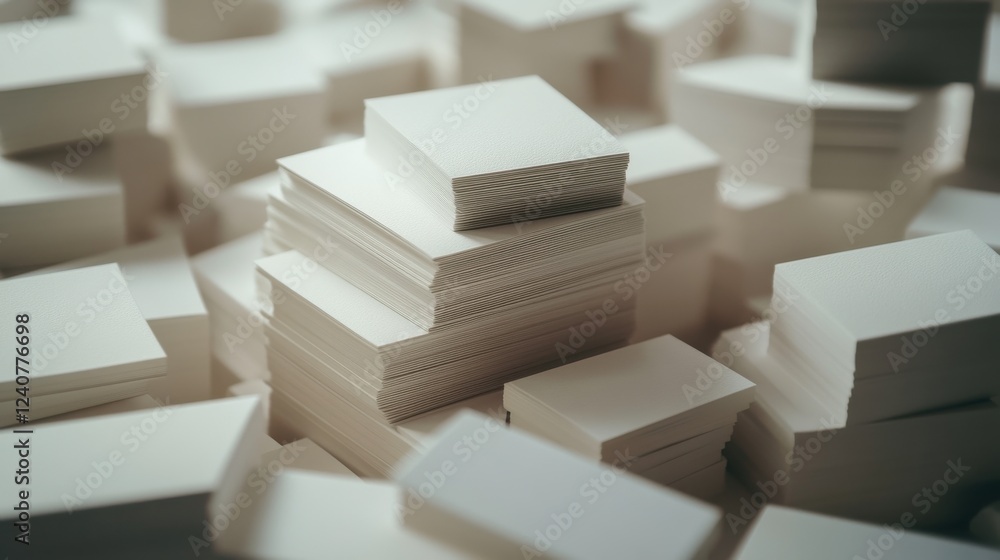 Poster stacked blank paper sheets in a random arrangement on a surface
