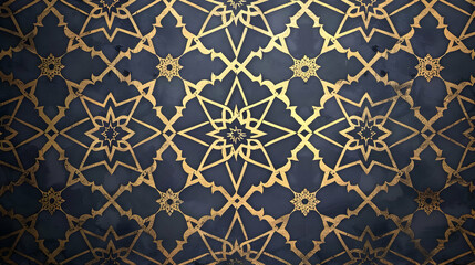 Intricate geometric pattern featuring gold motifs on a dark background, ideal for design use