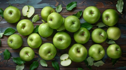 vibrant apple arrangement natural texture high resolution healthy food rustic wooden surface