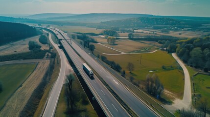 Fototapeta premium Cargo truck driving through beautiful landscape. Trucker. Truck driver. Transportation of goods. Delivery. 
