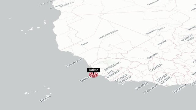 High-Quality Animated Dakar Map City Highlights, Travel Routes & Geographic Exploration.