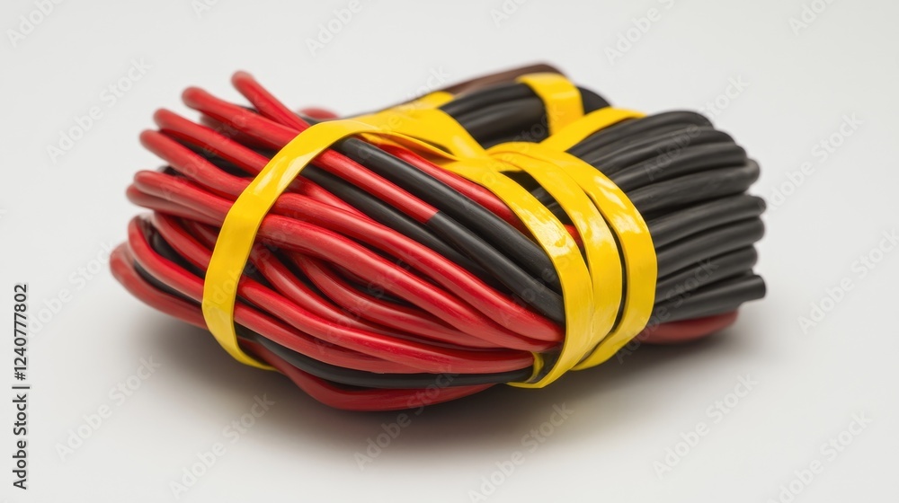 Poster a well-organized bundle of electrical wires, each carefully insulated with red and yellow electrical