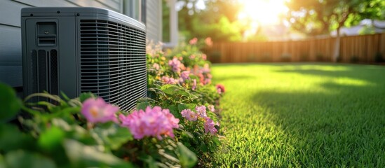 Air Conditioning Unit in a Sunny Backyard Garden