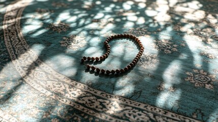 Prayer beads carpet sunlight shadow serenity meditation