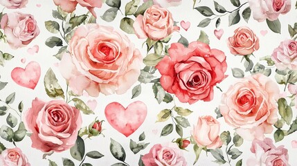 Romantic Rose Garden with Soft Pink Hearts - Made with Generative AI