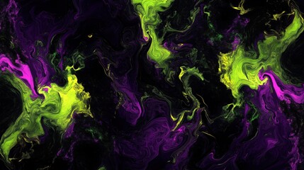 Fototapeta premium Abstract neon green and purple fluid texture with dynamic swirling patterns