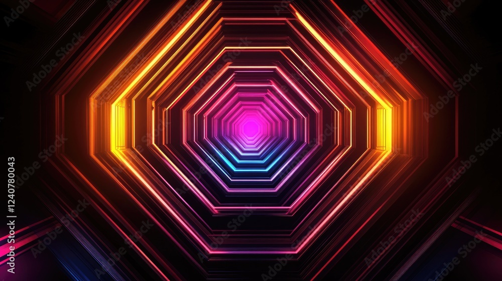 Poster An abstract, illuminated D-shaped hexagonal pattern, emphasizing a digital, futuristic design with glowing edges.