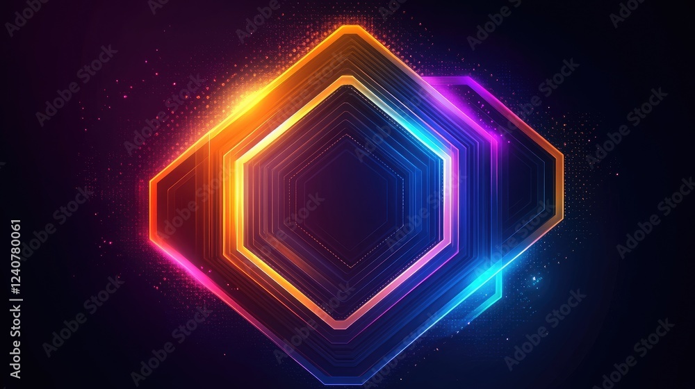 Aufkleber An abstract, illuminated D-shaped hexagonal pattern, emphasizing a digital, futuristic design with glowing edges.