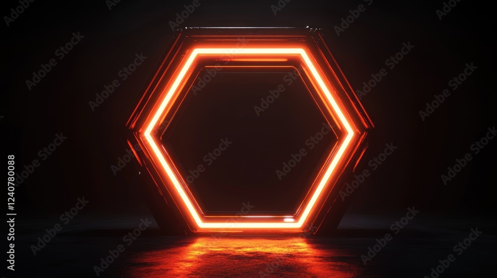 Poster An abstract, illuminated D-shaped hexagonal pattern, emphasizing a digital, futuristic design with glowing edges.