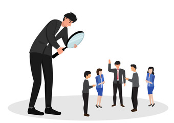 businessman holding a magnifying glass Search for the best employee of the year for the company