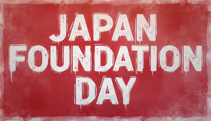 Bold red banner with dripping white text announcing Japan Foundation Day evoking a sense of national pride and historical significance.
