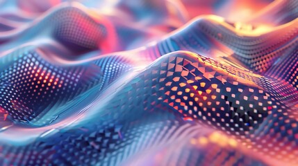 An abstract, colorful, and dynamic background with layers of wavy shapes in shades of blue, green, yellow, red, and purple, creating a mesmerizing optical illusion.